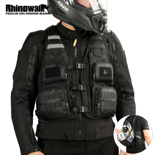 Rhinowalk Multifunctional Riding Vest - Helmet Storage, Hydration System, Breathable Mesh & Multi-Pocket Design for Motorcycling & Bicycling