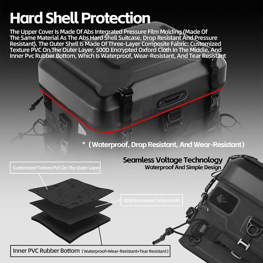 Rhinowalk Tactical Motorcycle Tail Bag - Waterproof 36L Multi-Function Motorbike Luggage with Camera/Cooler/Full-Face Helmet Storage