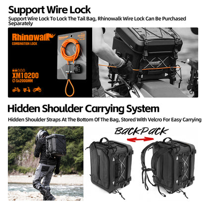 Rhinowalk Tactical Motorcycle Tail Bag - Waterproof 36L Multi-Function Motorbike Luggage with Camera/Cooler/Full-Face Helmet Storage