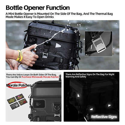 Rhinowalk Tactical Motorcycle Tail Bag - Waterproof 36L Multi-Function Motorbike Luggage with Camera/Cooler/Full-Face Helmet Storage