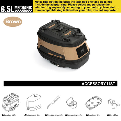 RhinoWalk 6.5L Expandable Motorcycle Tank Bag - Magnetic Quick Release & Anti-Theft Design