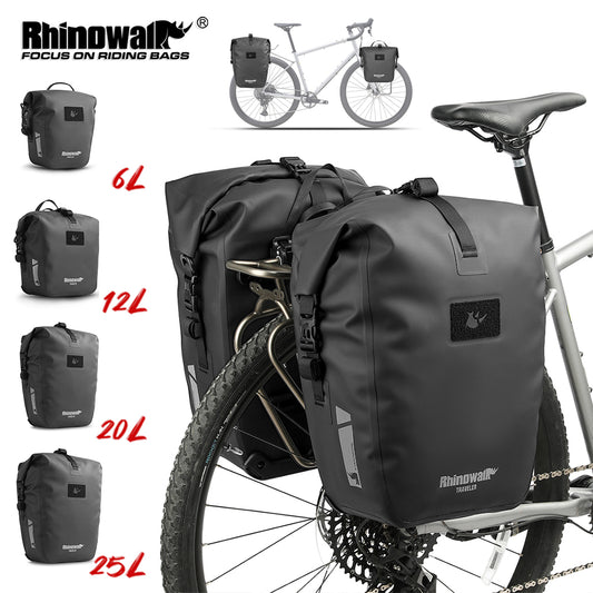 Rhinowalk Waterproof Bike Saddle Pannier - Quick-Release Bicycle Bag for Long-Distance Cycling Touring (6L-25L Sizes)