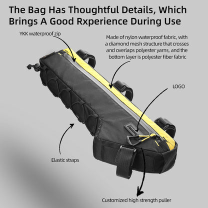 Rhinowalk Wilderness 2.4L Waterproof Bike Frame Bag - Fits 54+ Bike Sizes, No Water Bottle Interference