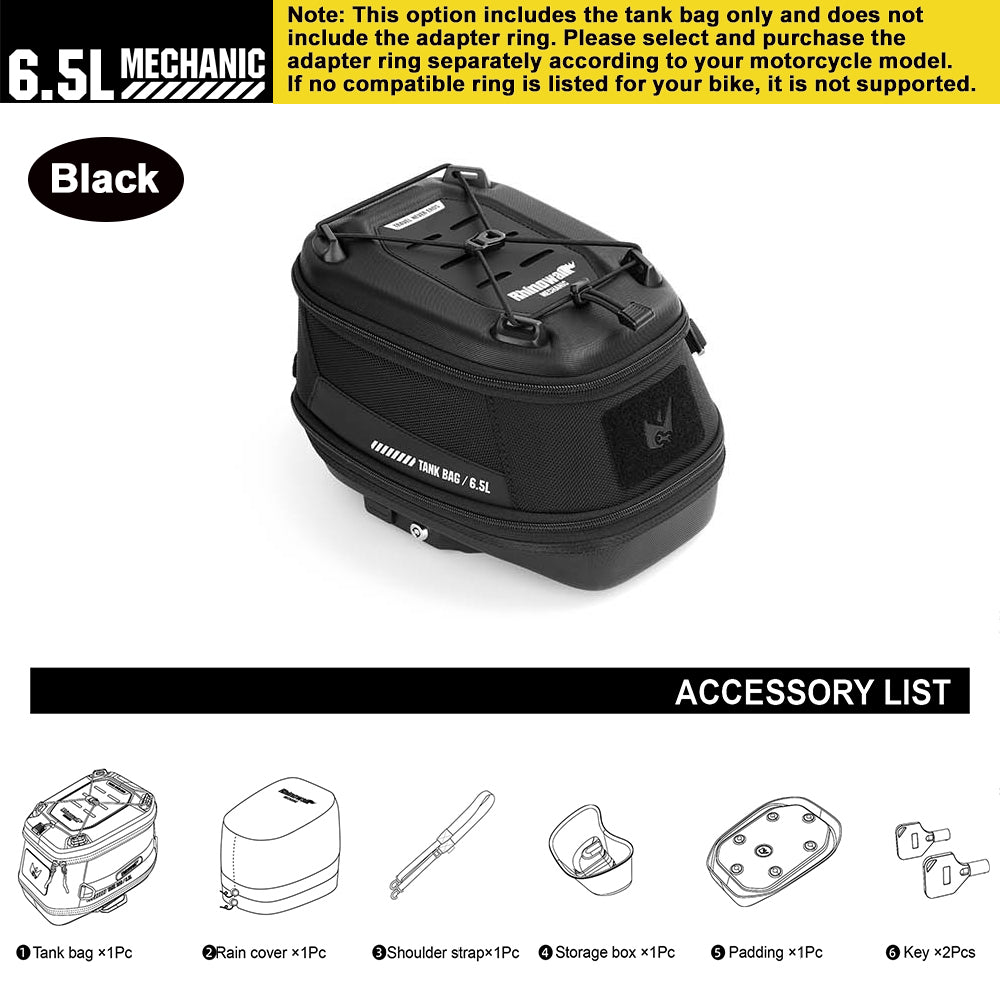 RhinoWalk 6.5L Expandable Motorcycle Tank Bag - Magnetic Quick Release & Anti-Theft Design