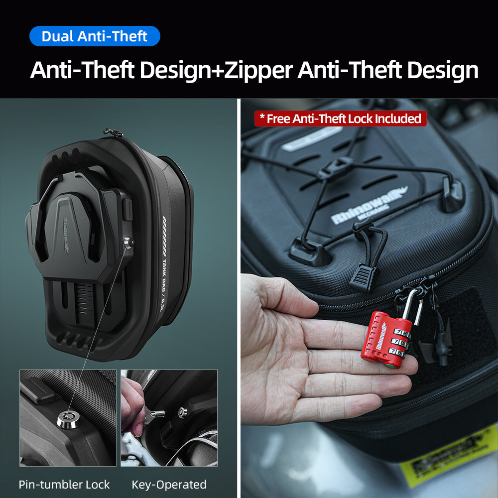 RhinoWalk 6.5L Expandable Motorcycle Tank Bag - Magnetic Quick Release & Anti-Theft Design MJX2011