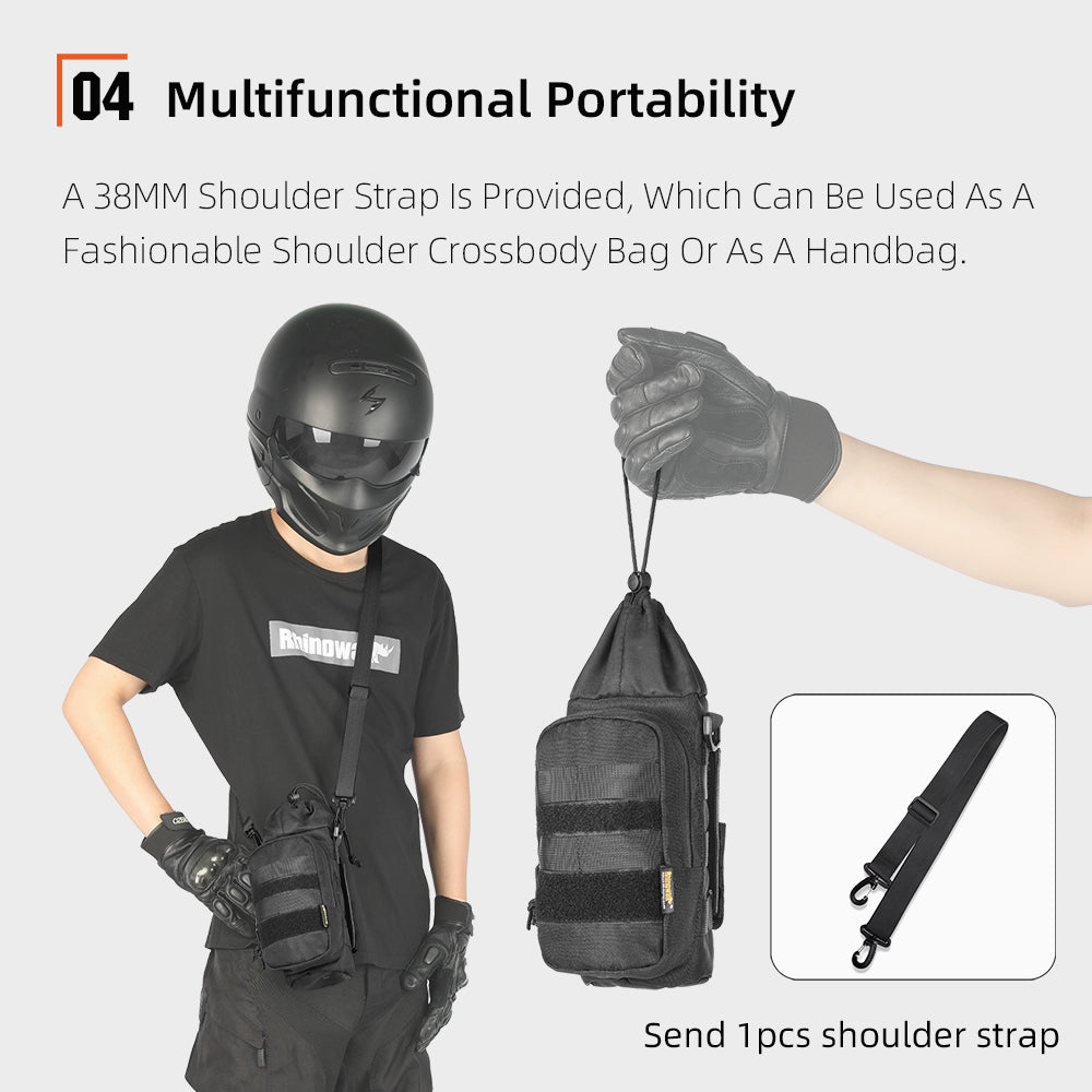 Rhinowalk 1.5L Tactical MOLLE Water Bottle Bag - Insulated Multifunctional Pouch with Shoulder Strap for Cycling, Motorcycling & Outdoor