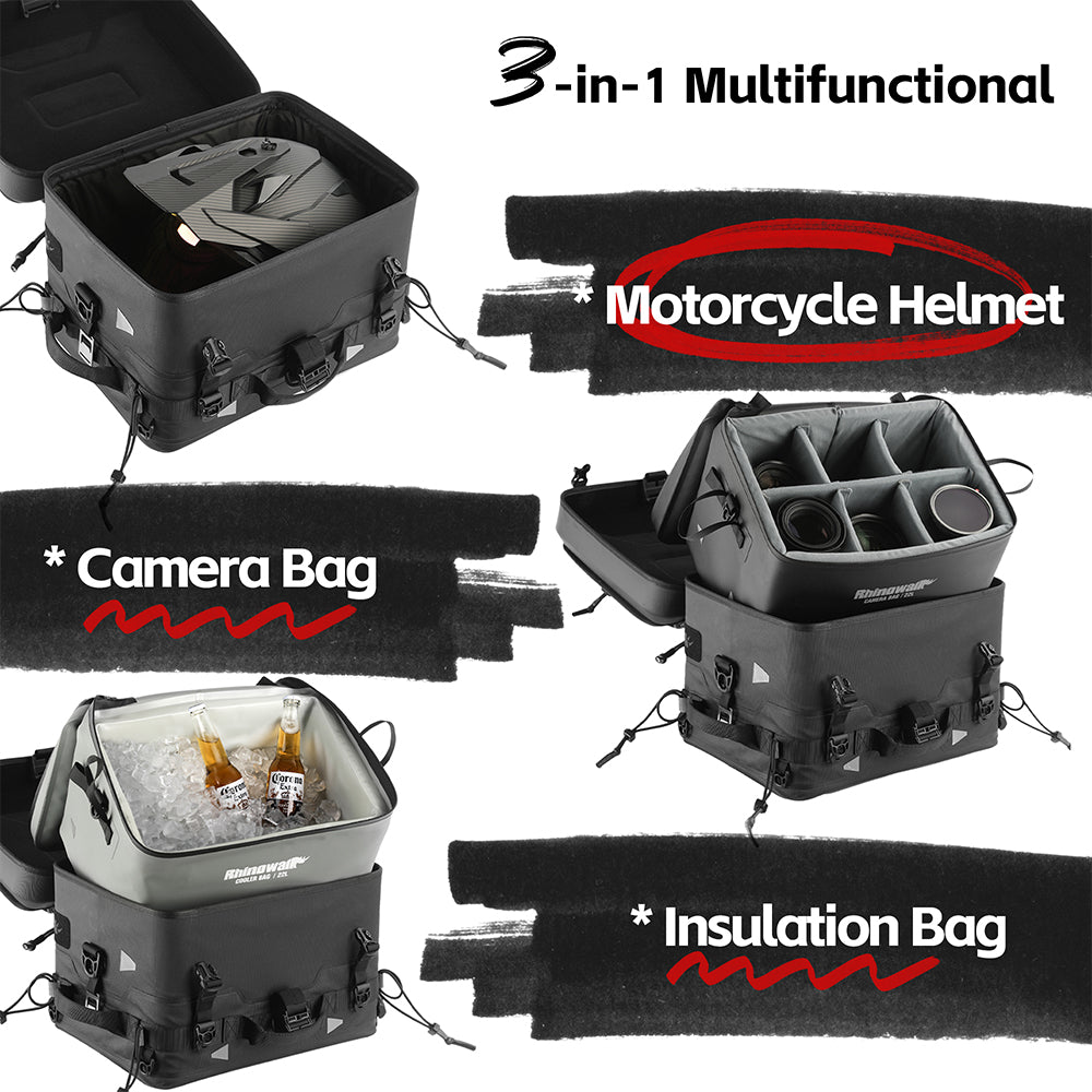 Rhinowalk Tactical Motorcycle Tail Bag - Waterproof 36L Multi-Function Motorbike Luggage with Camera/Cooler/Full-Face Helmet Storage