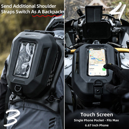 Rhinowalk Waterproof Motorcycle Tank Bag - Hard Shell Fuel Tank Bag with Touch Screen Phone Pocket for Motorbike Storage