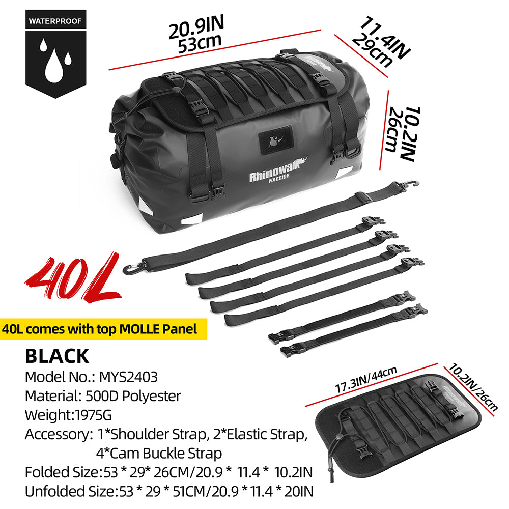 Rhinowalk Motorcycle Duffel Tail Bag 20L/40L/65L Waterproof for Commuting Touring & Long-Haul