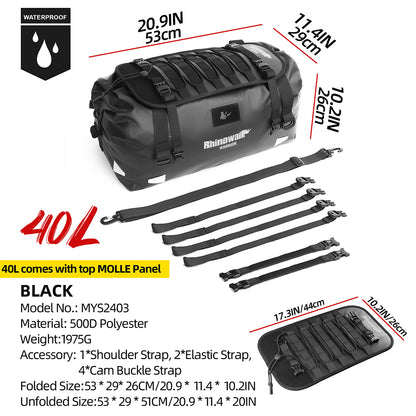 Rhinowalk Motorcycle Duffel Tail Bag 20L/40L/65L Waterproof for Commuting Touring & Long-Haul