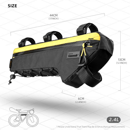 Rhinowalk Wilderness 2.4L Waterproof Bike Frame Bag - Fits 54+ Bike Sizes, No Water Bottle Interference