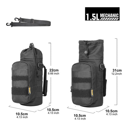 Rhinowalk 1.5L Tactical MOLLE Water Bottle Bag - Insulated Multifunctional Pouch with Shoulder Strap for Cycling, Motorcycling & Outdoor