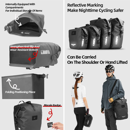 Rhinowalk Waterproof Bike Saddle Pannier - Quick-Release Bicycle Bag for Long-Distance Cycling Touring (6L-25L Sizes)
