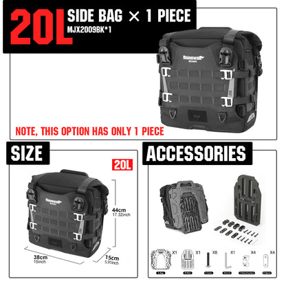 Rhinowalk Motorcycle Quick Release Side Luggage Bag - 20L/35L Waterproof Large Capacity with MOLLE System for Long - Distance Riding MJX2004 MJX2009