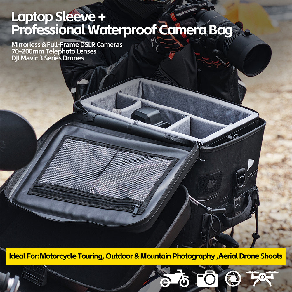 Rhinowalk Tactical Motorcycle Tail Bag - Waterproof 36L Multi-Function Motorbike Luggage with Camera/Cooler/Full-Face Helmet Storage