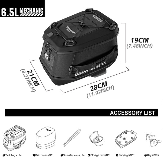 RhinoWalk 6.5L Expandable Motorcycle Tank Bag - Magnetic Quick Release & Anti-Theft Design