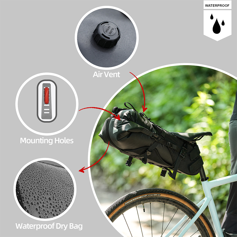 Rhinowalk Bicycle Saddle Bag 14L Waterproof 4-Point Fixed Durable Bike Seat Bag for Road & Mountain Bikes