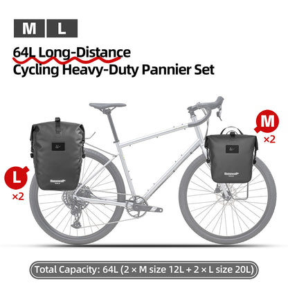 Rhinowalk Waterproof Bike Saddle Pannier - Quick-Release Bicycle Bag for Long-Distance Cycling Touring (6L-25L Sizes)