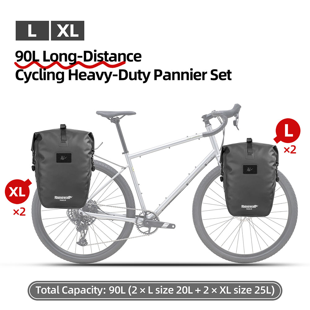 Rhinowalk Waterproof Bike Saddle Pannier - Quick-Release Bicycle Bag for Long-Distance Cycling Touring (6L-25L Sizes)