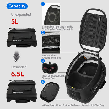 RhinoWalk 6.5L Expandable Motorcycle Tank Bag - Magnetic Quick Release & Anti-Theft Design