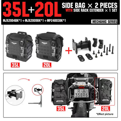 Rhinowalk Motorcycle Quick Release Side Luggage Bag - 20L/35L Waterproof Large Capacity with MOLLE System for Long - Distance Riding MJX2004 MJX2009