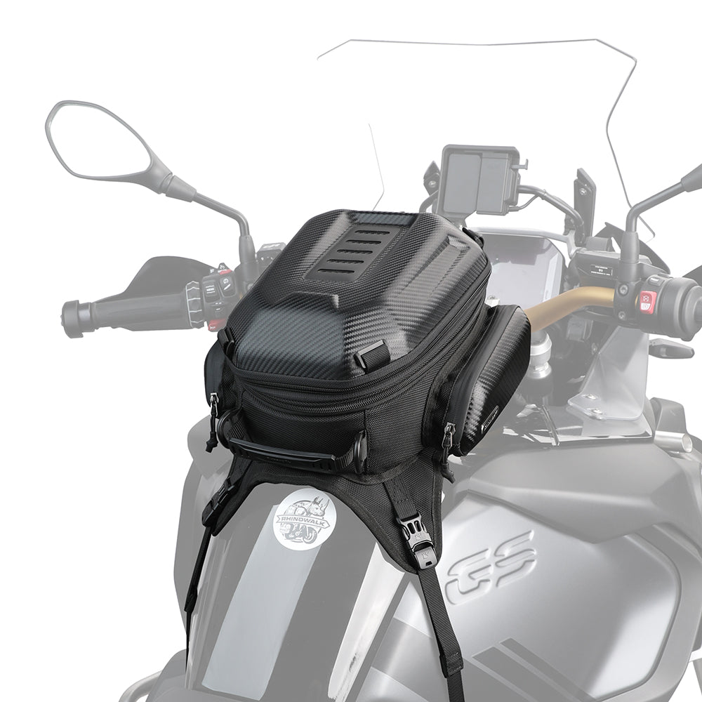Rhinowalk Motorcycle Tank Bag, 15-18L Expandable Motorcycle Storage, Waterproof All Weather-Carbon Fiber Black MTR3001