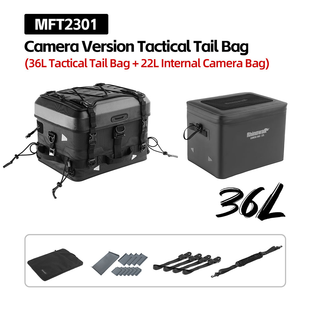 Rhinowalk Tactical Motorcycle Tail Bag - Waterproof 36L Multi-Function Motorbike Luggage with Camera/Cooler/Full-Face Helmet Storage