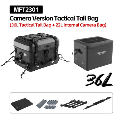Rhinowalk Tactical Motorcycle Tail Bag - Waterproof 36L Multi-Function Motorbike Luggage with Camera/Cooler/Full-Face Helmet Storage