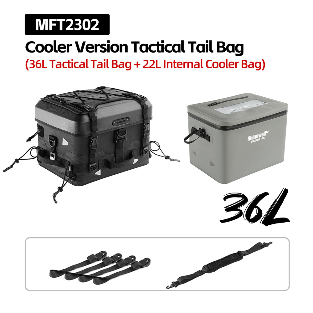 Rhinowalk Tactical Motorcycle Tail Bag - Waterproof 36L Multi-Function Motorbike Luggage with Camera/Cooler/Full-Face Helmet Storage