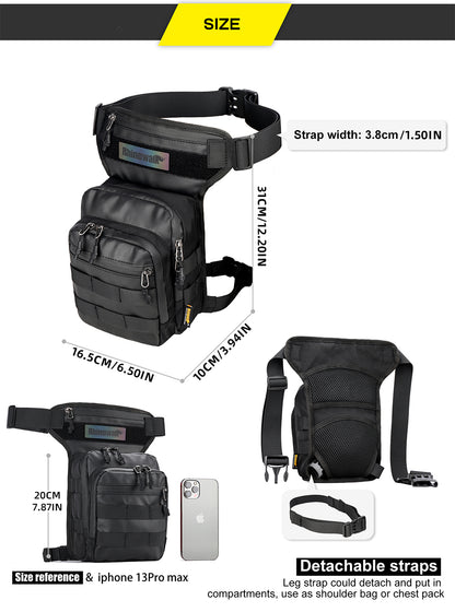 Motorcycle Drop Leg Bag Military Thigh Pouch Bag Tactical Hip Thigh Pack Leg Bag Multifunctional for Riding Cycling Hiking Climbing Men and women (Black) MT102