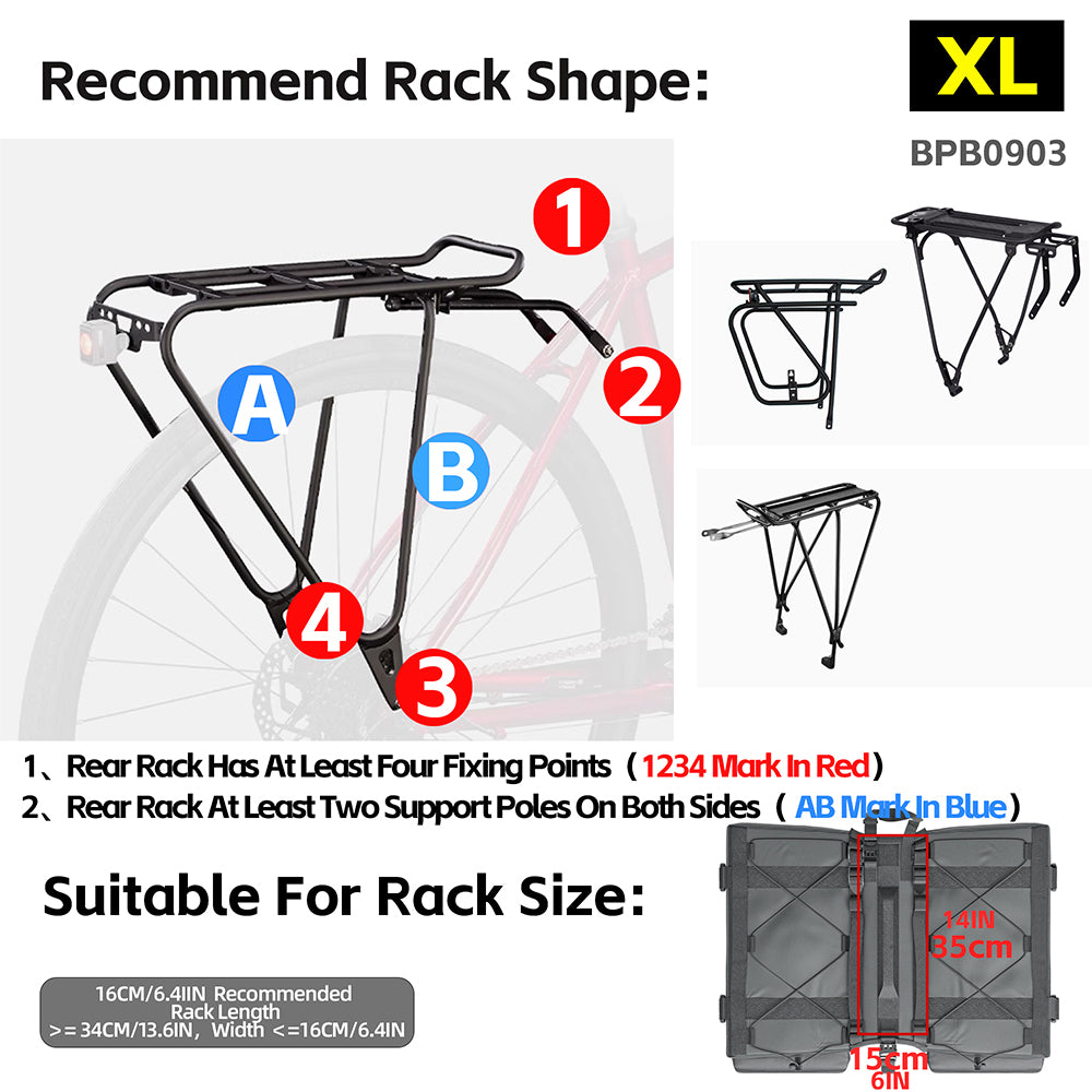 Rhinowalk Double Pannier Bag for Long Distance Cycling - Waterproof 3-Size Bicycle Rear Rack Bags