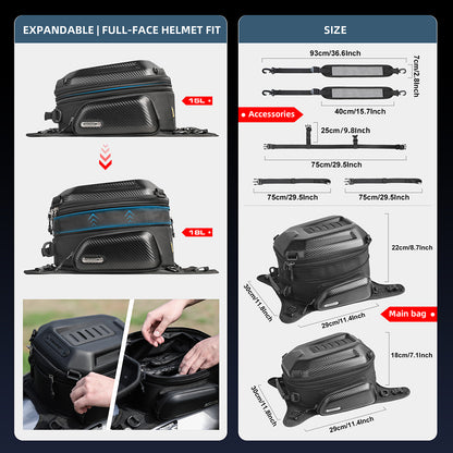 Rhinowalk Motorcycle Tank Bag, 15-18L Expandable Motorcycle Storage, Waterproof All Weather-Carbon Fiber Black MTR3001